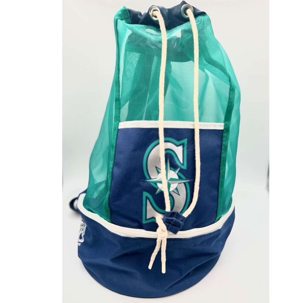 Seattle Maariners Mesh Beach Backpack Drawstring Aqua Blue Travel Gym Bag